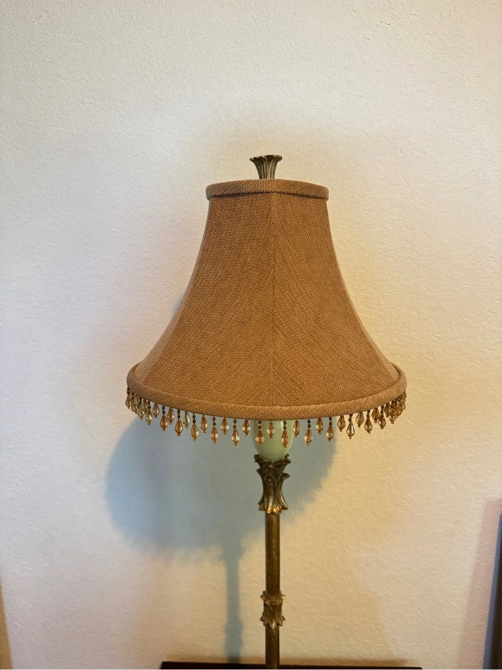 Vintage Beaded Edge Taupe Fabric Lamp Shade Unbranded 9” H 12” W
